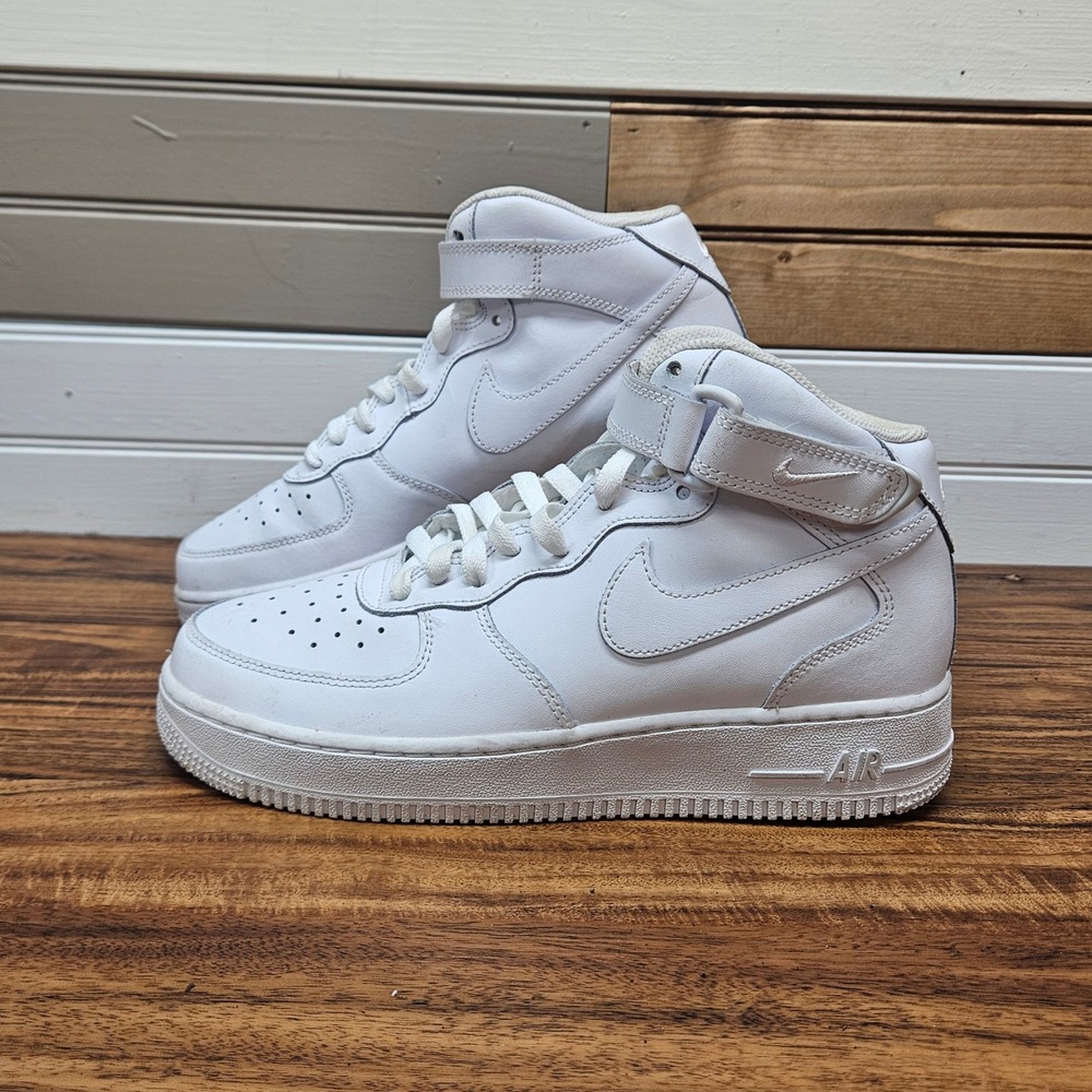Nike Air Force 1 Mid GS Triple White Leather Sneakers 314195-113 Kids 7Y